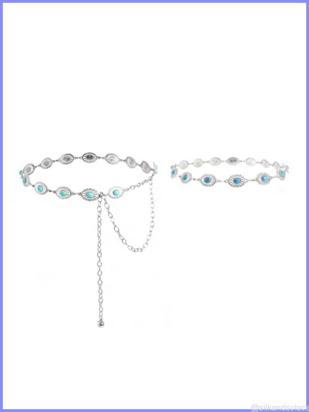 Western Turquoise Concho Chain Belt & Hat Band Set Adjustable Lobster Clasp